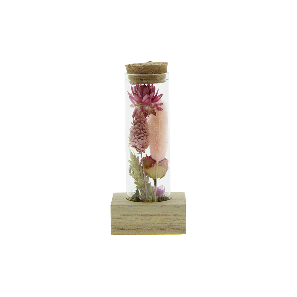 Dried Flowers - Single tube & wood - voor bedrijven en relatiegeschenken - roze