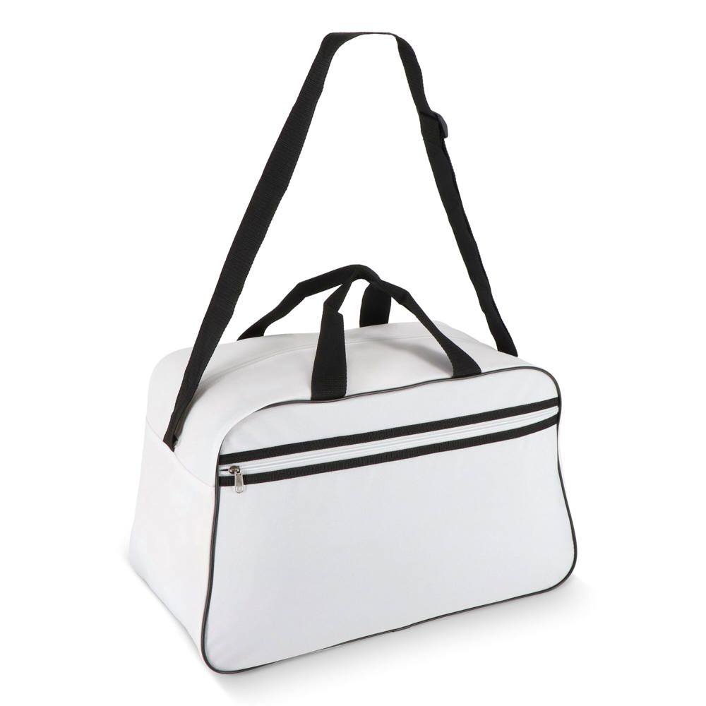 600D gerecycled PET sport- en reistas 48 x 25 x 28 cm 30 L - bedrukt of onbedrukt verkrijgbaar - Wit / Zwart