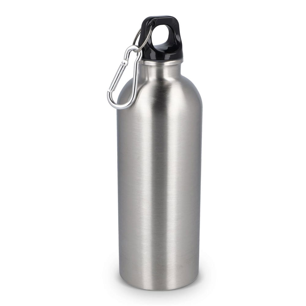 Gerecycled RVS Enkelwandige fles met Karabijnhaak 500ml - bedrukt of onbedrukt verkrijgbaar - zilver