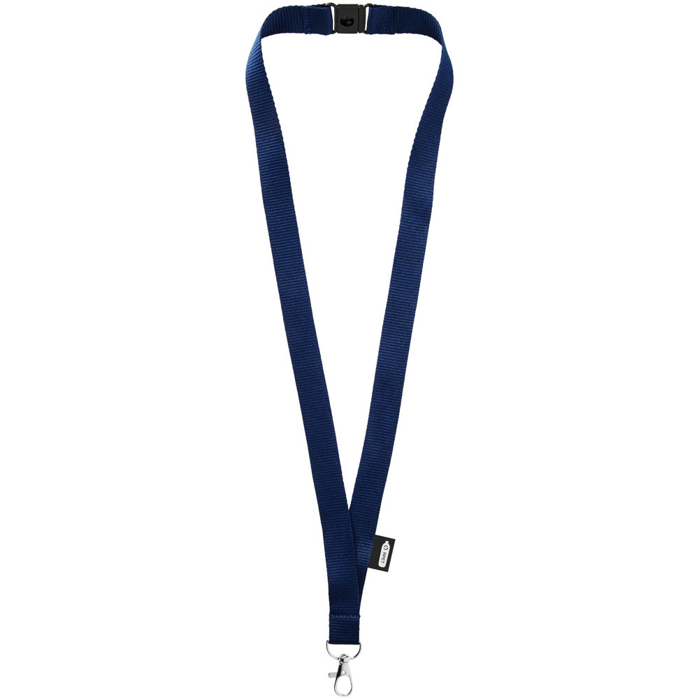 Tom gerecyclede PET lanyard met veiligheidssluiting - bedrukt of onbedrukt verkrijgbaar - Marineblauw