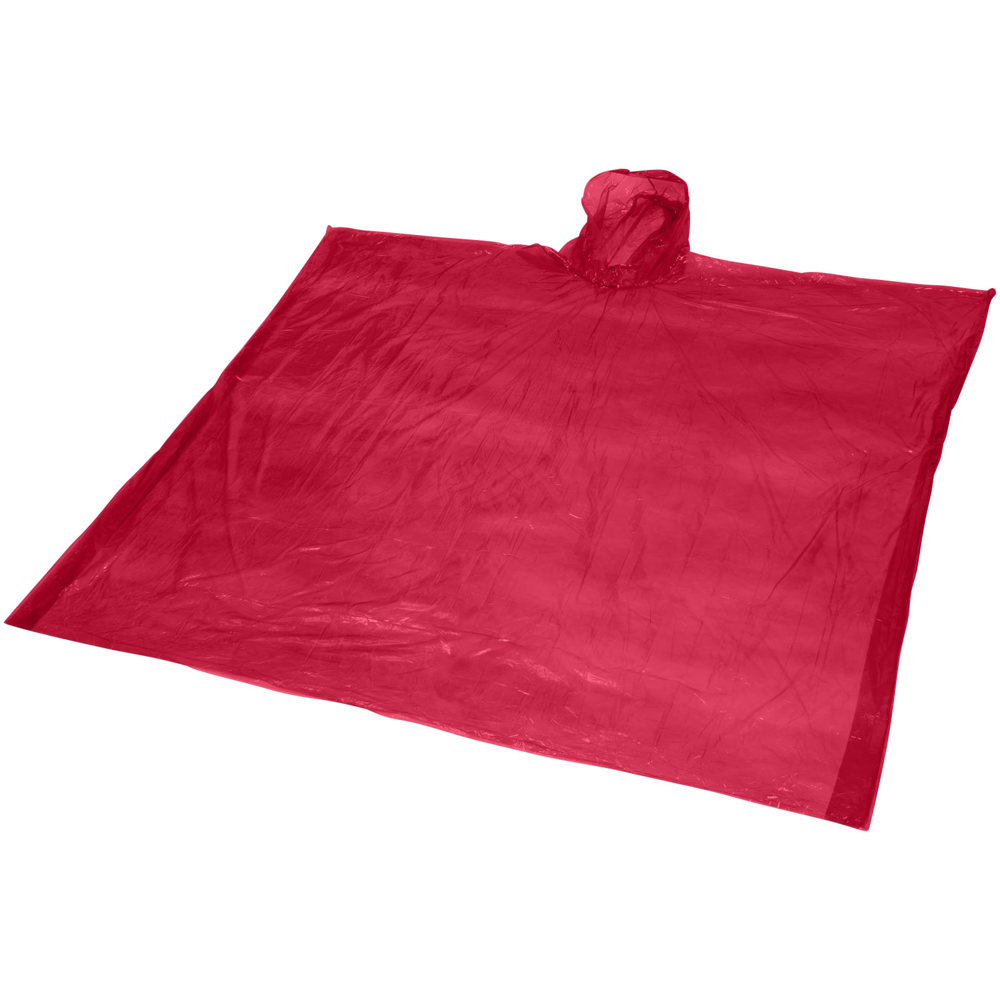 Mayan gerecyclede wegwerp regenponcho met opbergtasje - met logo of onbedrukt bestellen - Rood
