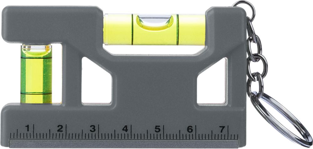 Gerecycled ABS sleutelhanger met waterpas Indira - voor bedrijven en relatiegeschenken - grijs