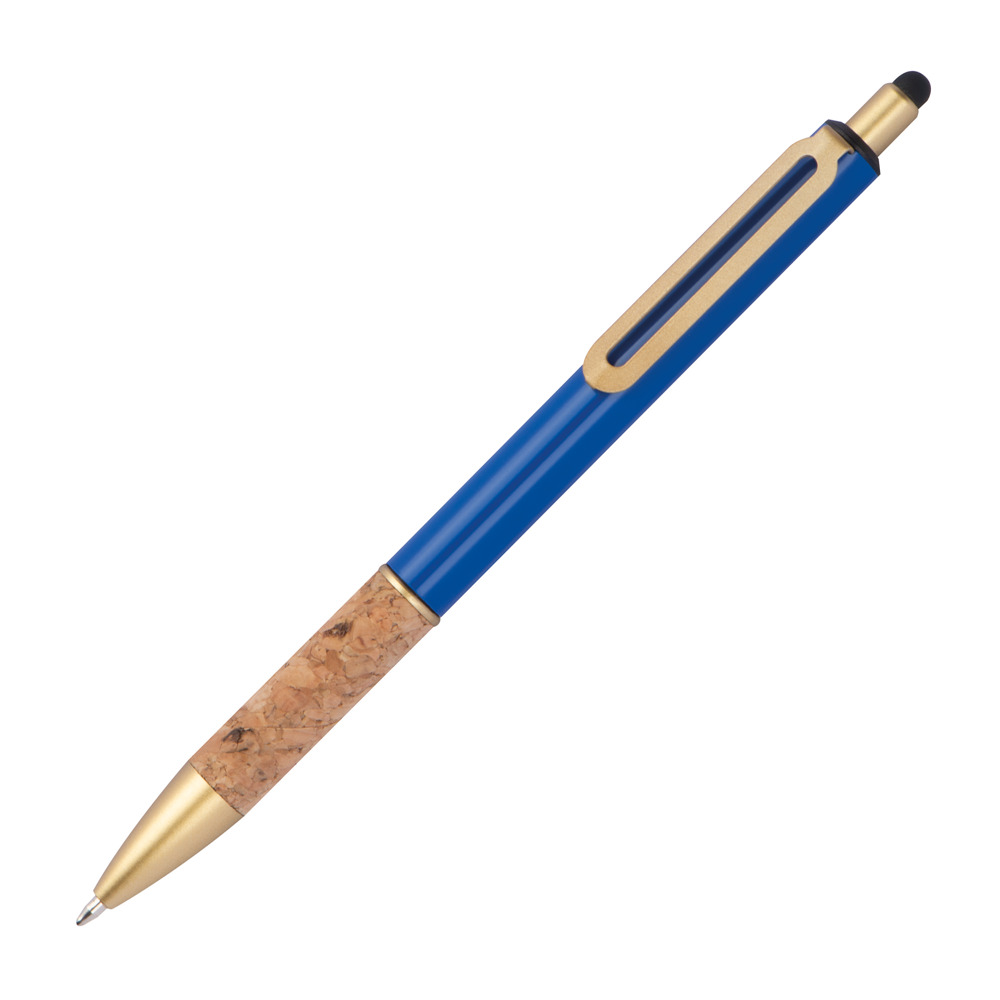 Pen met grip van kurk - bedrukt of onbedrukt verkrijgbaar - blauw
