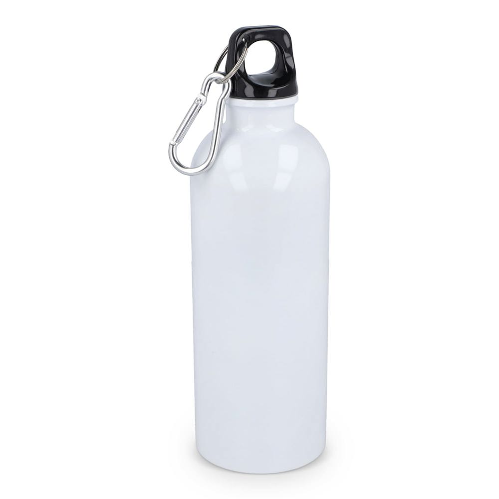 Gerecycled RVS Enkelwandige fles met Karabijnhaak 500ml - bedrukt of onbedrukt verkrijgbaar - wit
