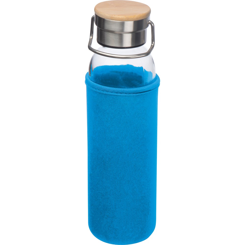 Drinkfles van glas met ommanteling - kopen of bedrukken - Lichtblauw