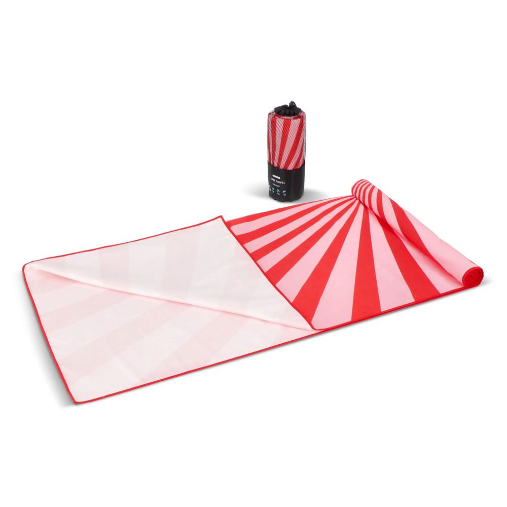 R-PET sneldrogende strandlaken 100x180cm met opbergzak (200g/m²) sublimatie - rood