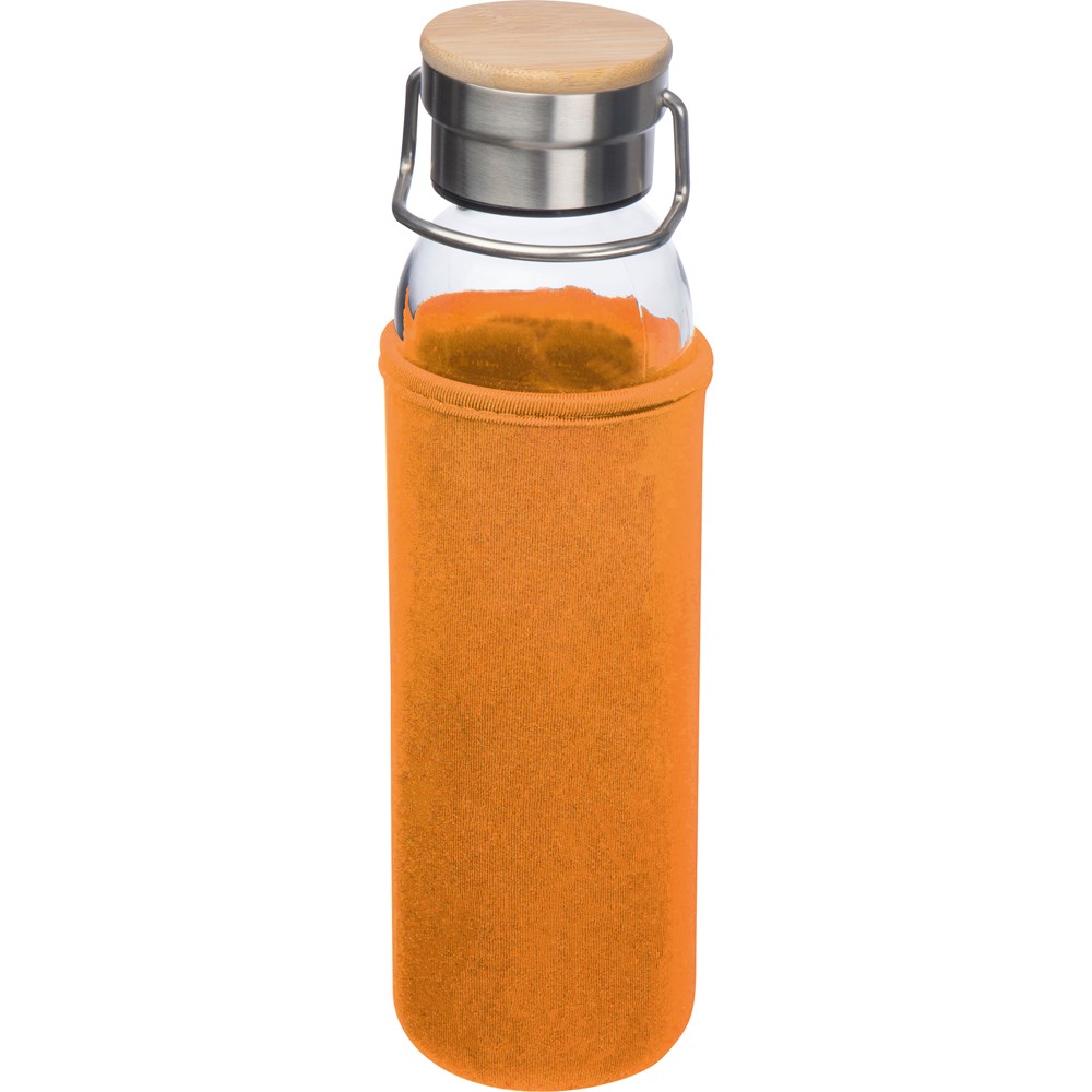 Drinkfles van glas met ommanteling - kopen of bedrukken - Oranje