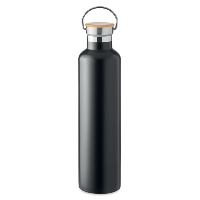 HELSINKI LARGE - Dubbelwandige RVS drinkfles 1L - voor bedrijven en relatiegeschenken - zwart