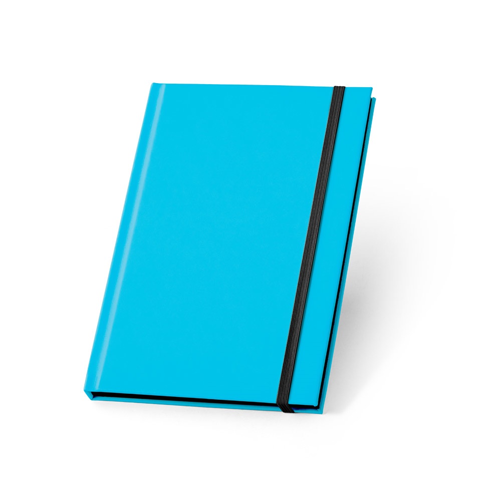 WATTERS. A5 notitieblok in fluorescerend PU met gelinieerde pagina's - kopen of bedrukken - Licht blauw