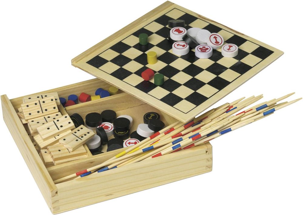 Houten 5-in-1 spellenset Cherie - met logo of onbedrukt bestellen