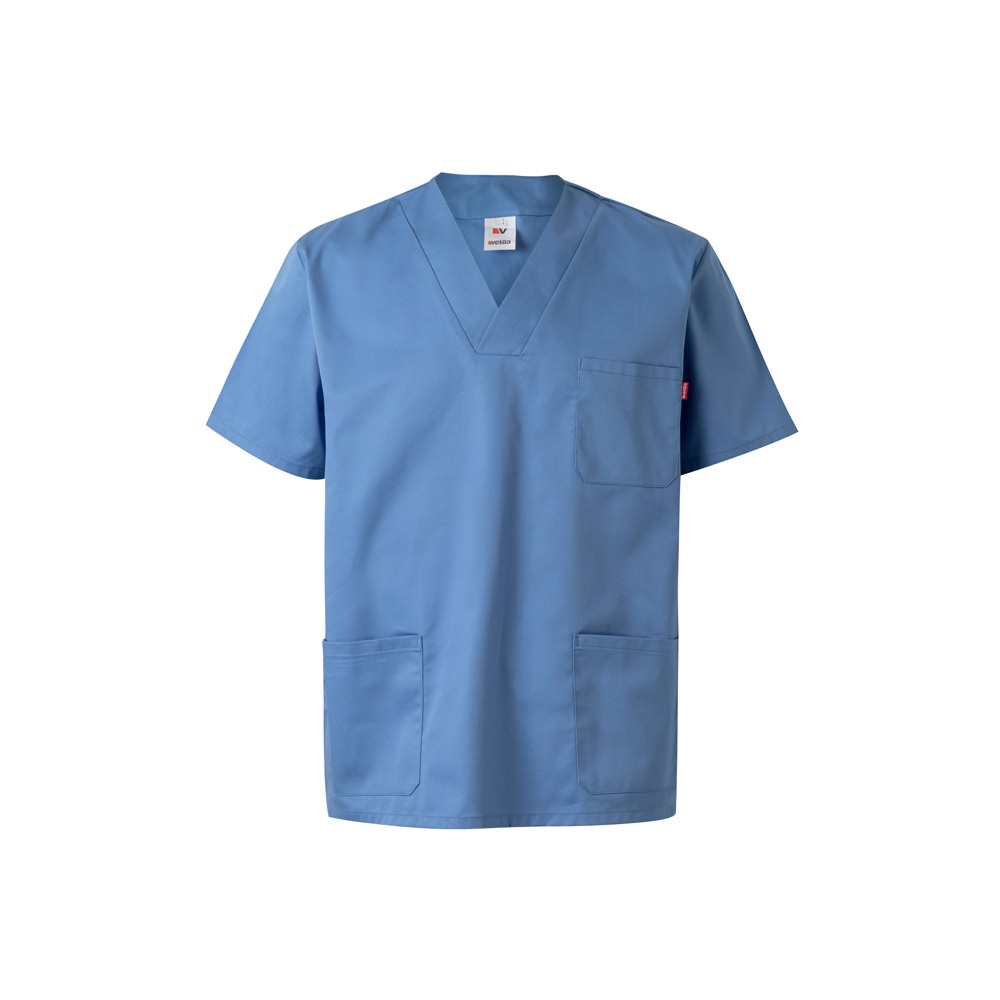VL ILLAPA. Tuniek van keperstof (190g/m²) met korte mouwen, van polyester (65%) en katoen (35%) - bedrukt of - Pastel blauw