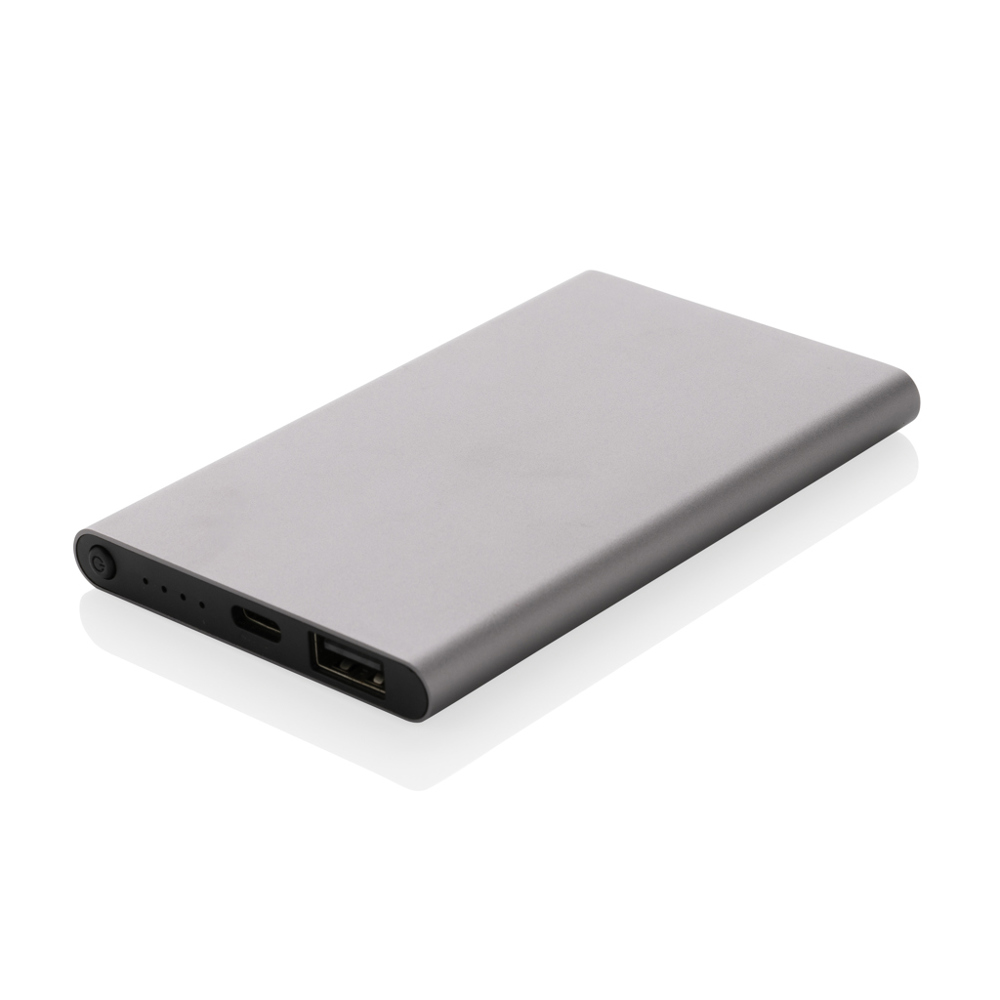 RCS gerecycled plastic/alu 4000 mah powerbank met type C - voor bedrijven en relatiegeschenken - antraciet (± PMS Cool Grey 10)