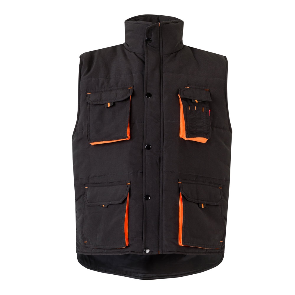 VL NERGAL. Gewatteerd vest, tweekleurig, met meerdere zakken (120g/m²), van polyester (100%) - kopen of - Zwart, Oranje