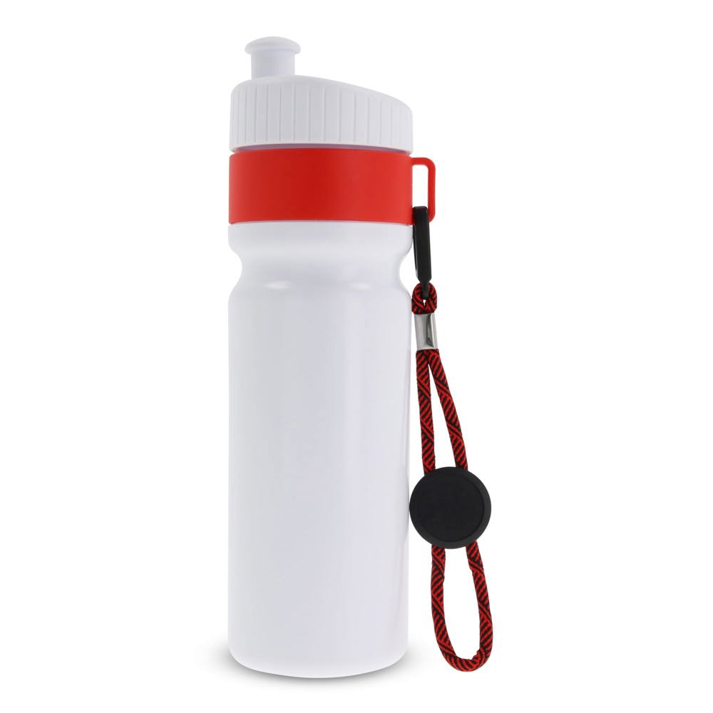 Sportbidon met rand en koord 750ml - met logo of onbedrukt bestellen - Wit / Rood