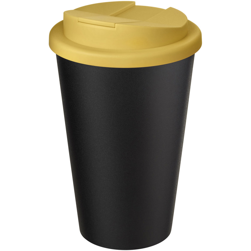 Americano® Eco 350 ml gerecyclede beker met spill-proof deksel - voor bedrijven en relatiegeschenken - Geel, Zwart