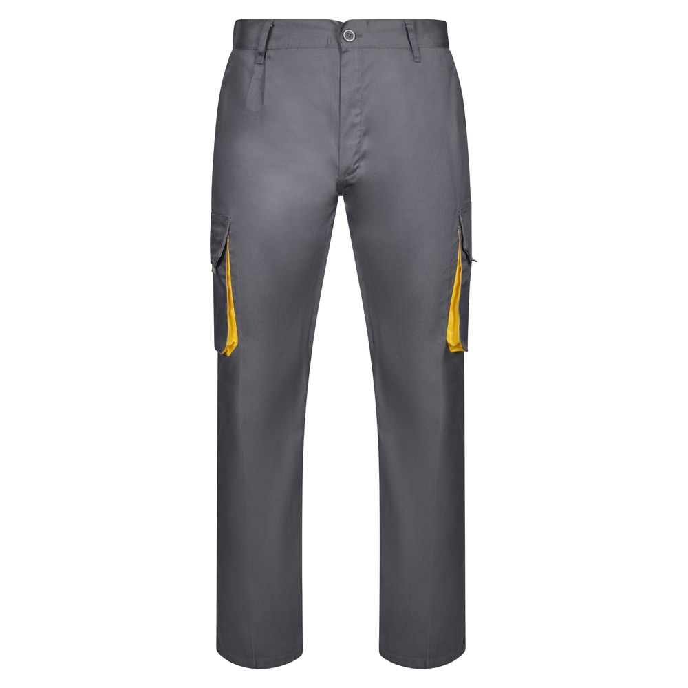 VL HYPNOS. Tweekleurige keperstof broek met meerdere zakken (200g/m²), van katoen (35%) en polyester (65%) - Grijs, Geel