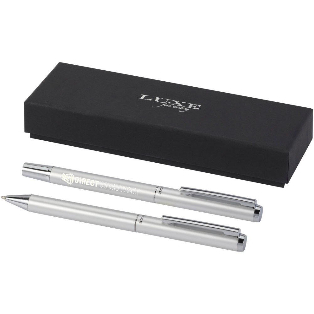 Lucetto cadeauset met balpen en rollerbalpen van gerecycled aluminium (zwarte inkt)