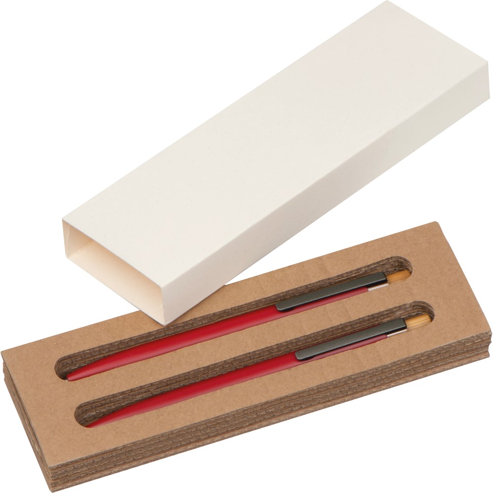 Schrijfset van gerecycled aluminium met een pen en potlood - met logo of onbedrukt bestellen - rood