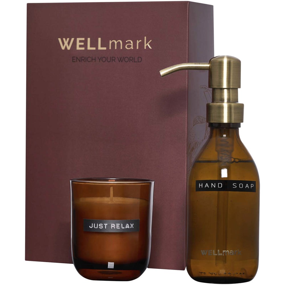 Wellmark Discovery set van 250 ml handzeepdispenser en 150 g geurkaars - bedrukt of onbedrukt verkrijgbaar - Kastanjebruin