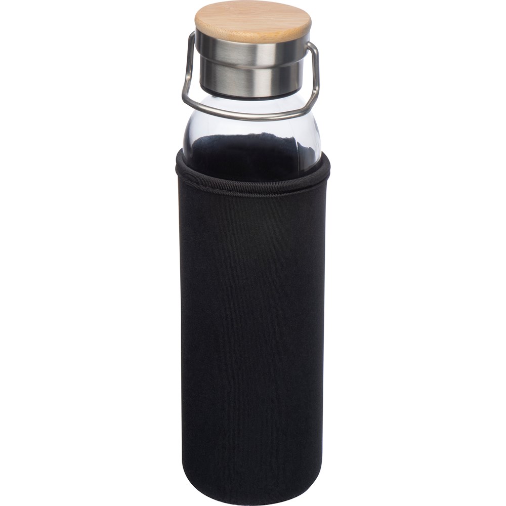 Drinkfles van glas met ommanteling - kopen of bedrukken - Zwart