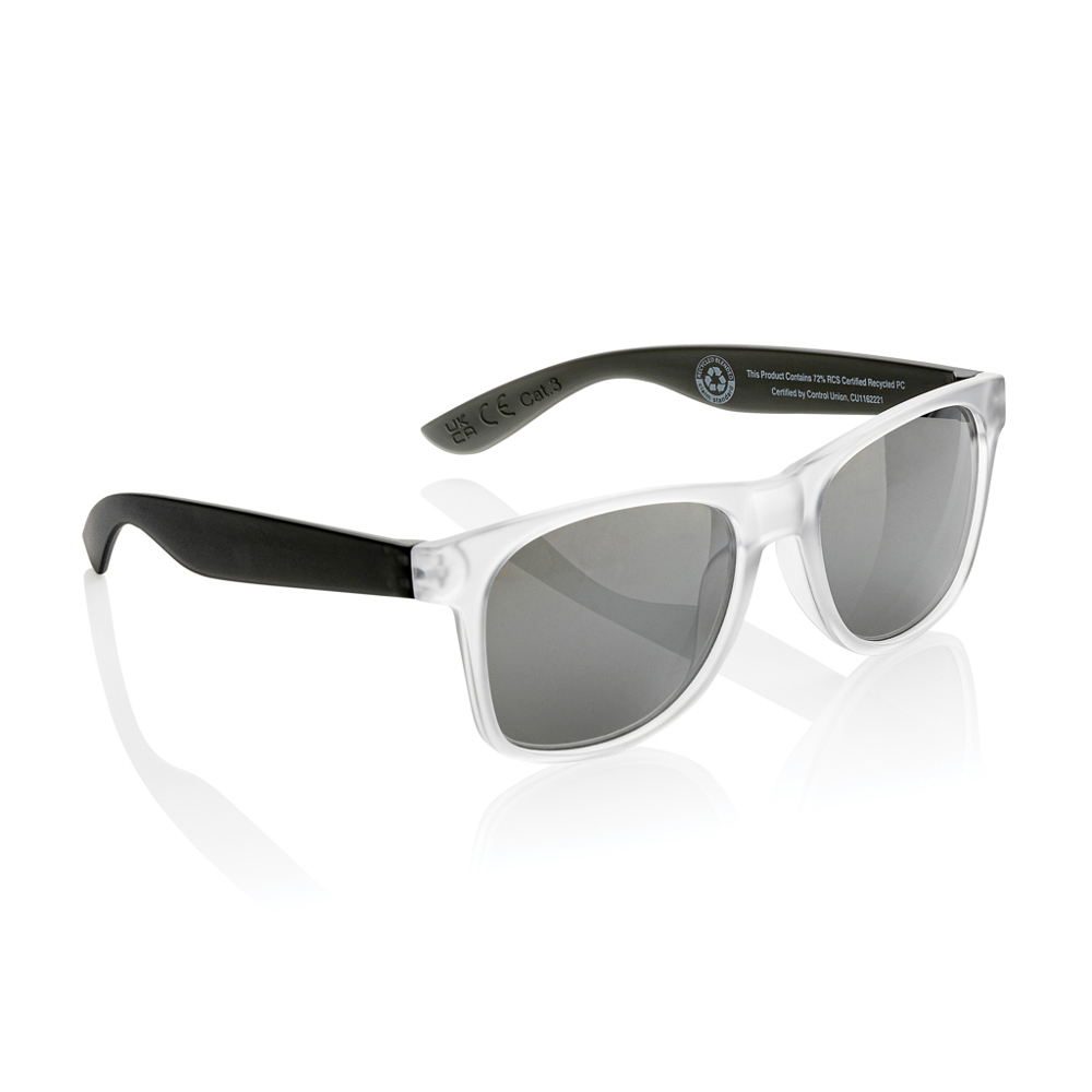 Gleam RCS zonnebril met gerecycled PC spiegelglas - kopen of bedrukken - zwart, wit (± PMS Black/ ± PMS White)