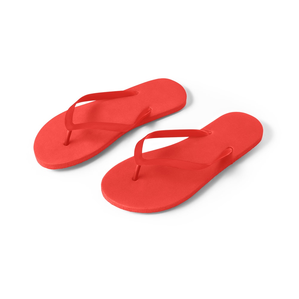 MAUPITI L / XL. Comfortabele slippers met EVA-zolen en PVC-bandjes - bedrukt of onbedrukt verkrijgbaar - rood