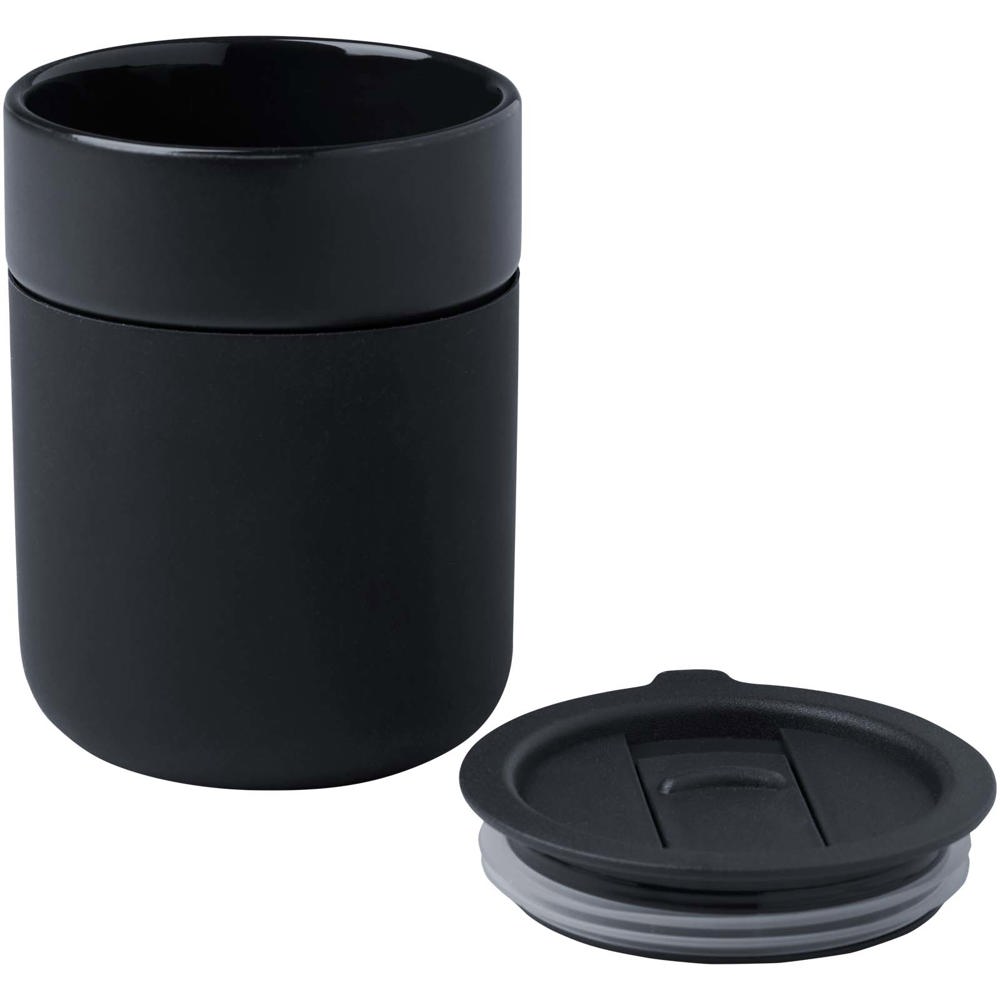 Java 330 ml beker van keramiek met siliconen wikkel en plastic deksel