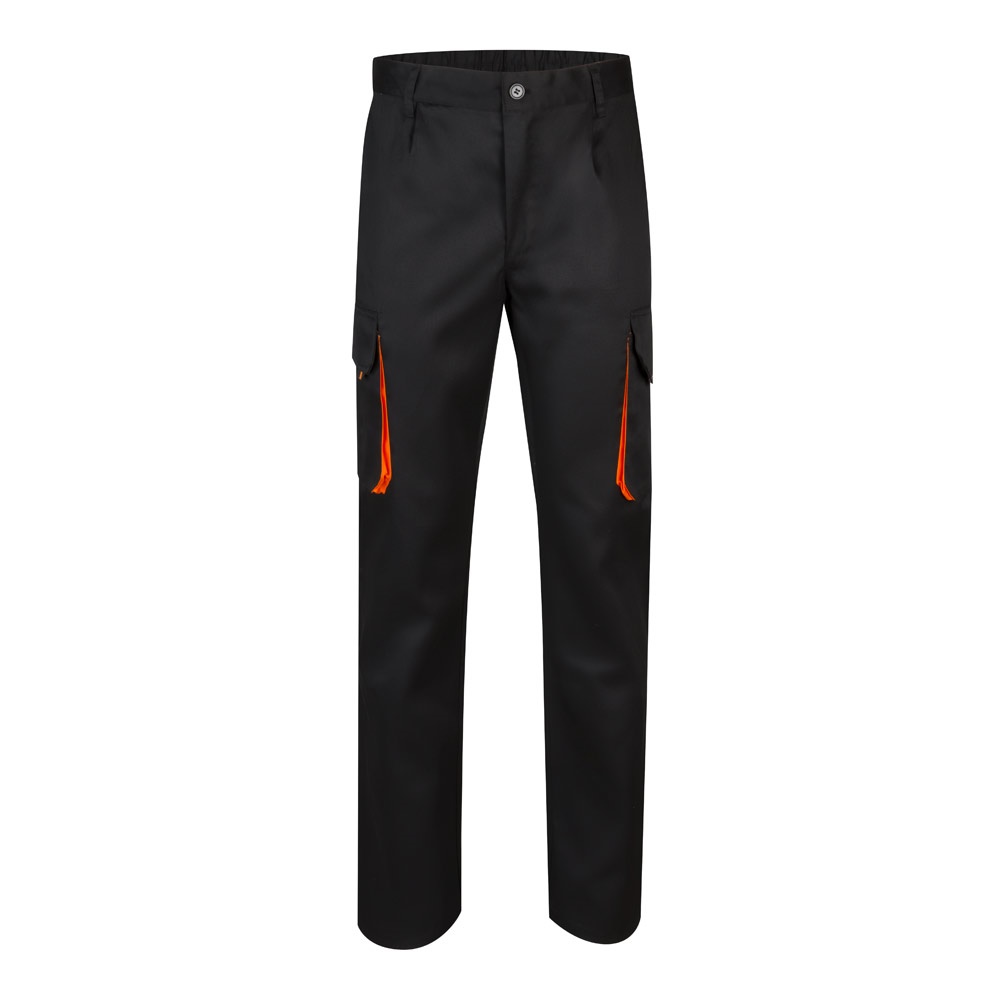 VL HYPNOS. Tweekleurige keperstof broek met meerdere zakken (200g/m²), van katoen (35%) en polyester (65%) - Zwart, Oranje